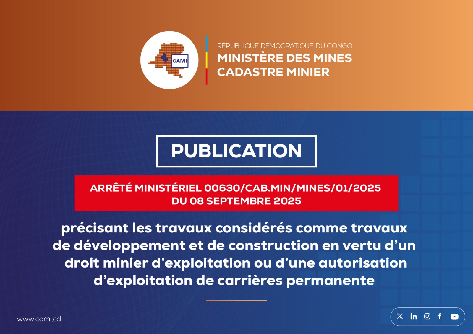 Lire la suite à propos de l’article Arrêté Ministériel 00630/CAB.MIN/MINES/01/2025 du 08 Septembre 2025